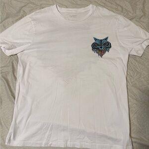 All Saints White Tee with Blue and Red Owl Graphic